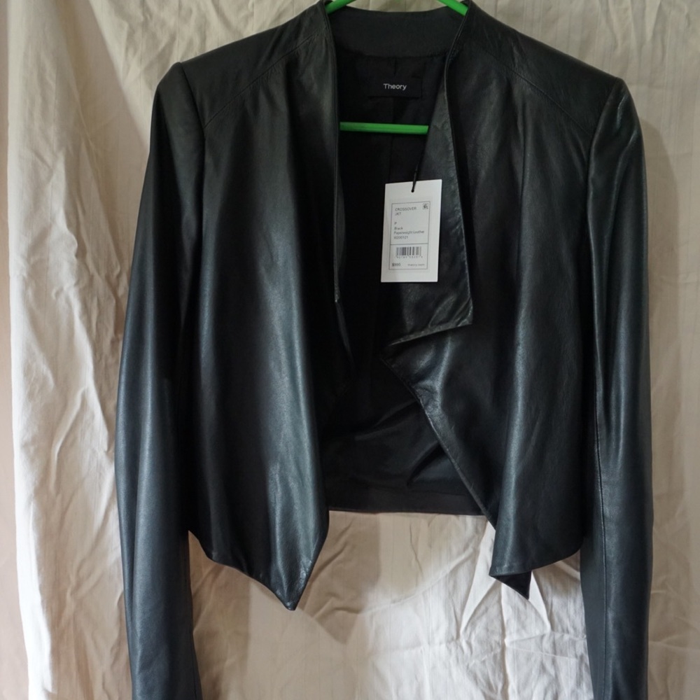 Theory black leather jacket NWT